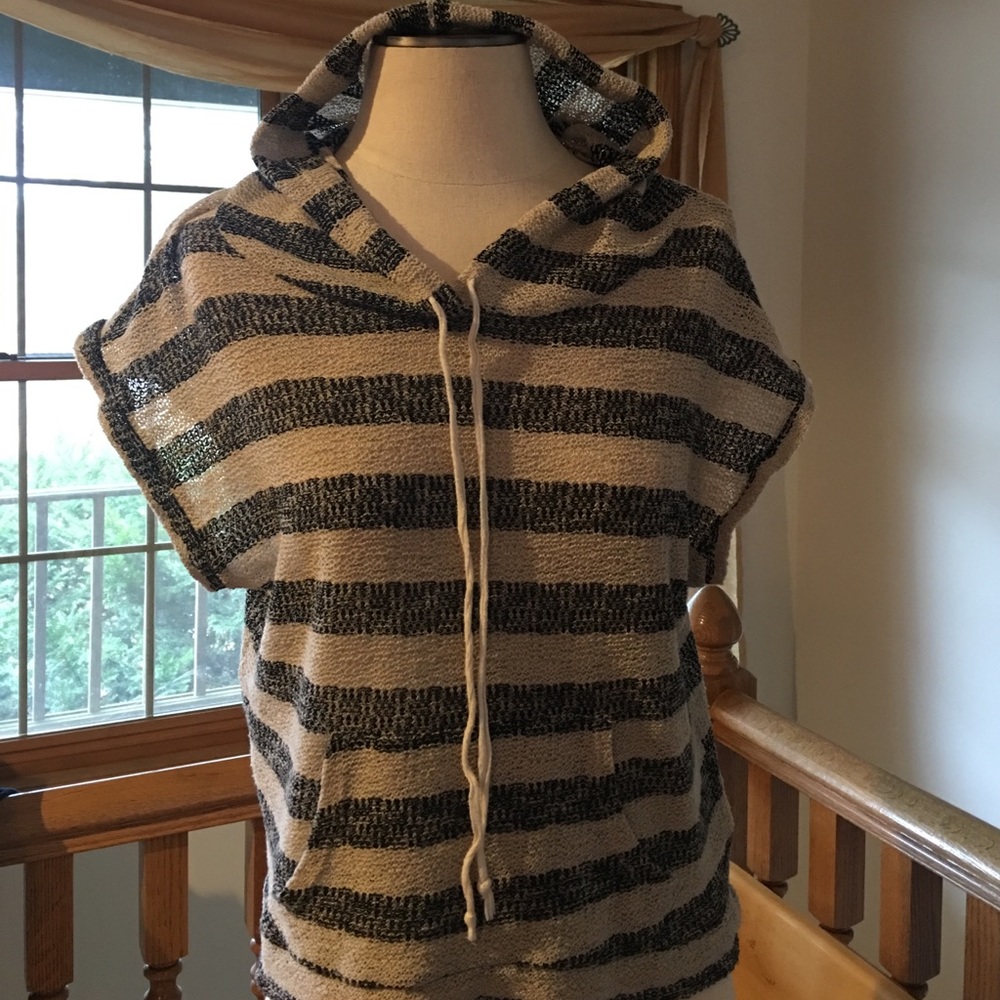 Poof, striped knit pullover hoodie with pocket