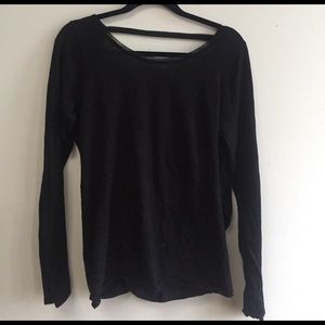 Black long sleeve knit top, open back