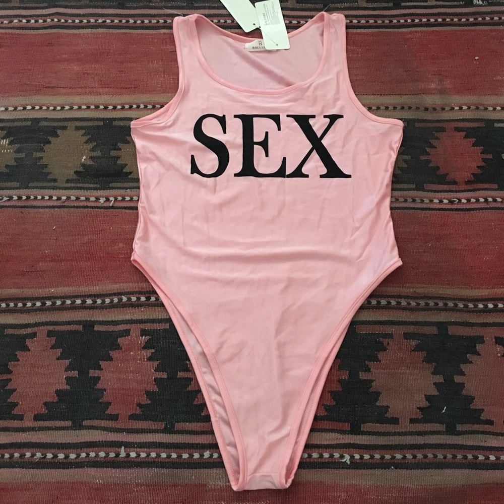 High cut "SEX" pink bodysuit / swimsuit