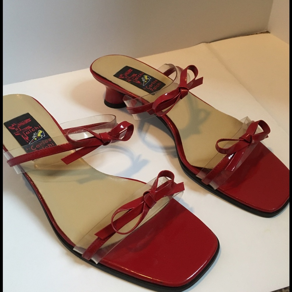Vintage Carlos Falchi red leather & vinyl mules