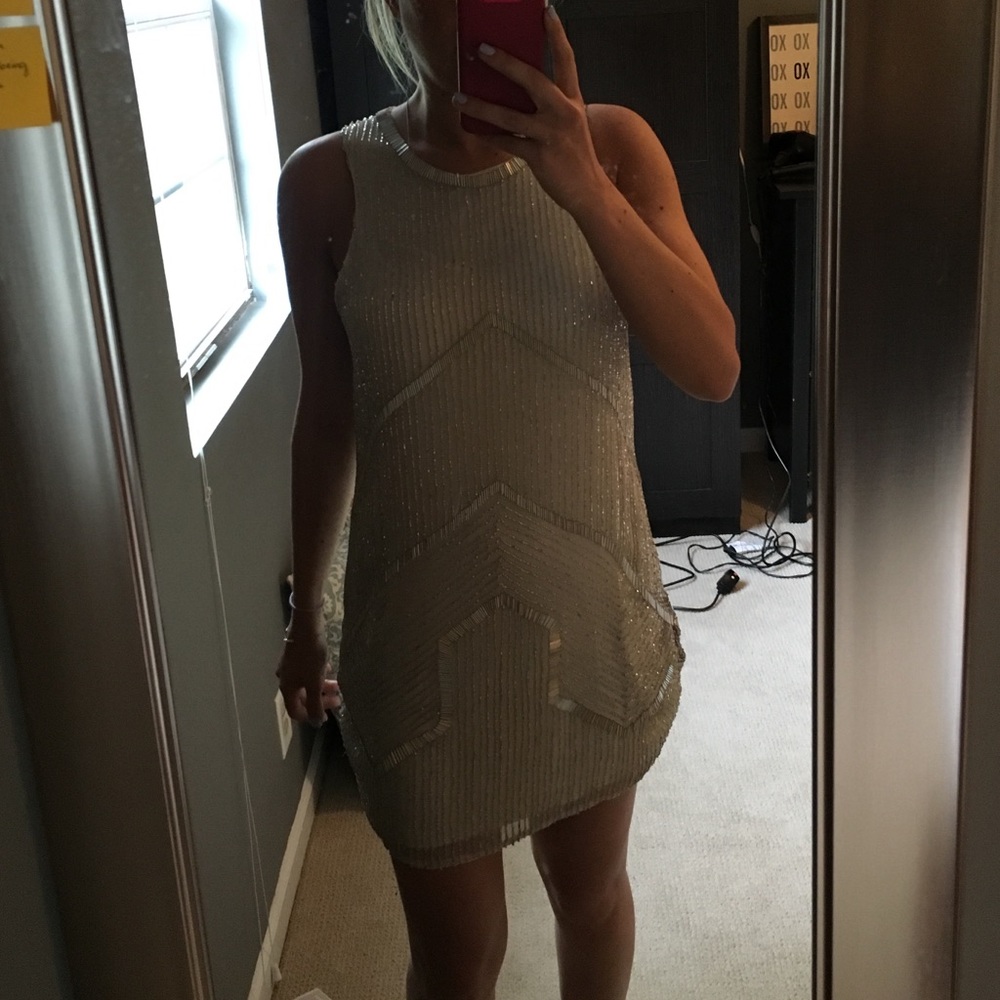 Parker sequined cream cocktail dress