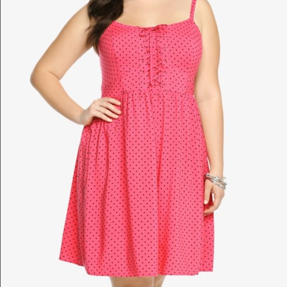 Torrid pink and black polka dot dress