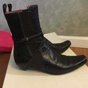 Leather kitten heel booties.