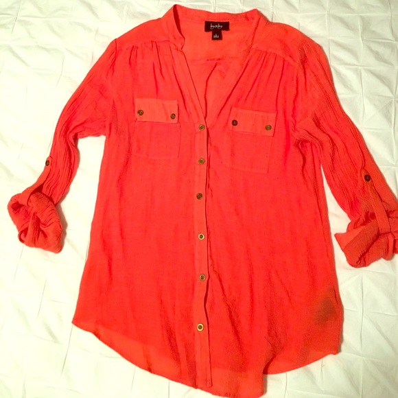 Coral button down tunic. Perfect for spring! - Picture 1 of 2