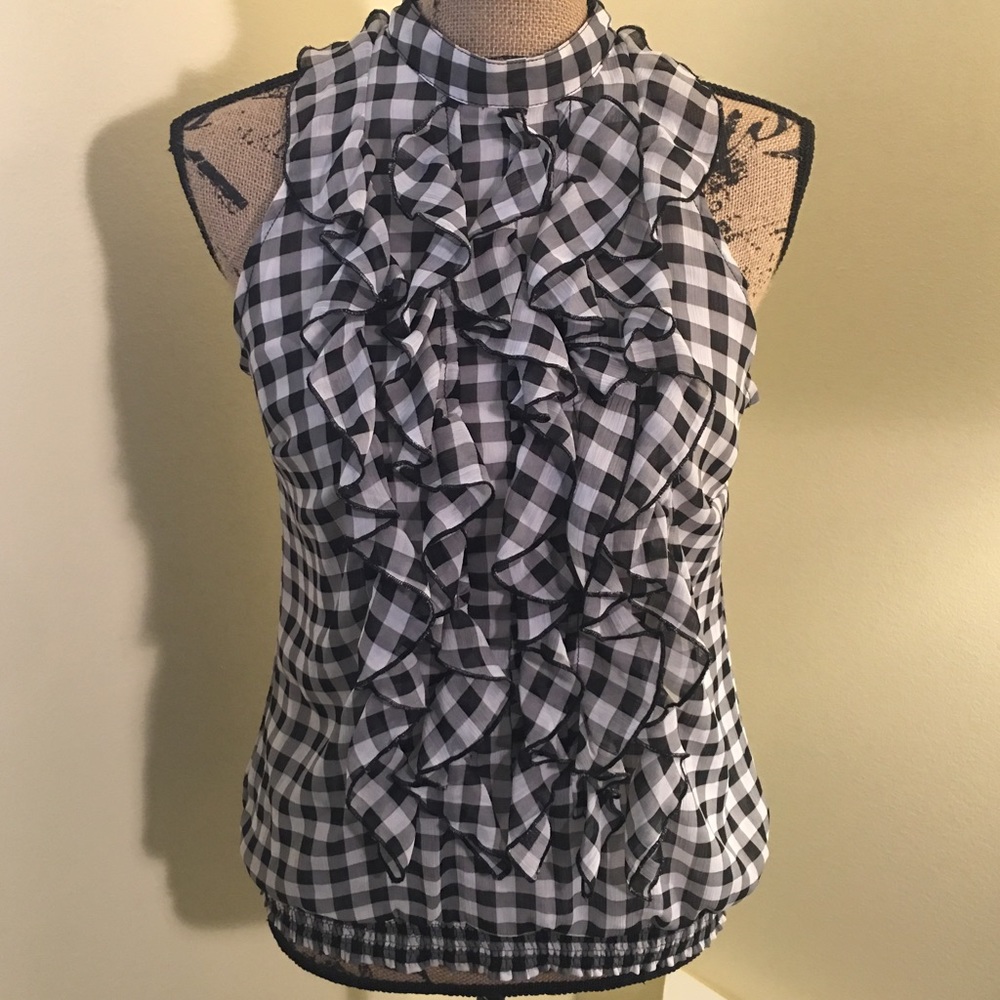 Xhilaration black & white ruffle top