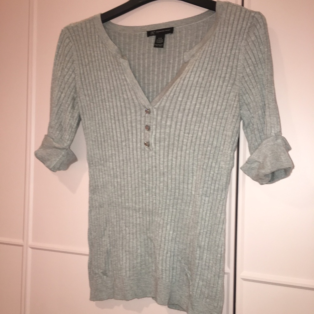 INC Grey Three Quarter Sleeve Top Petite