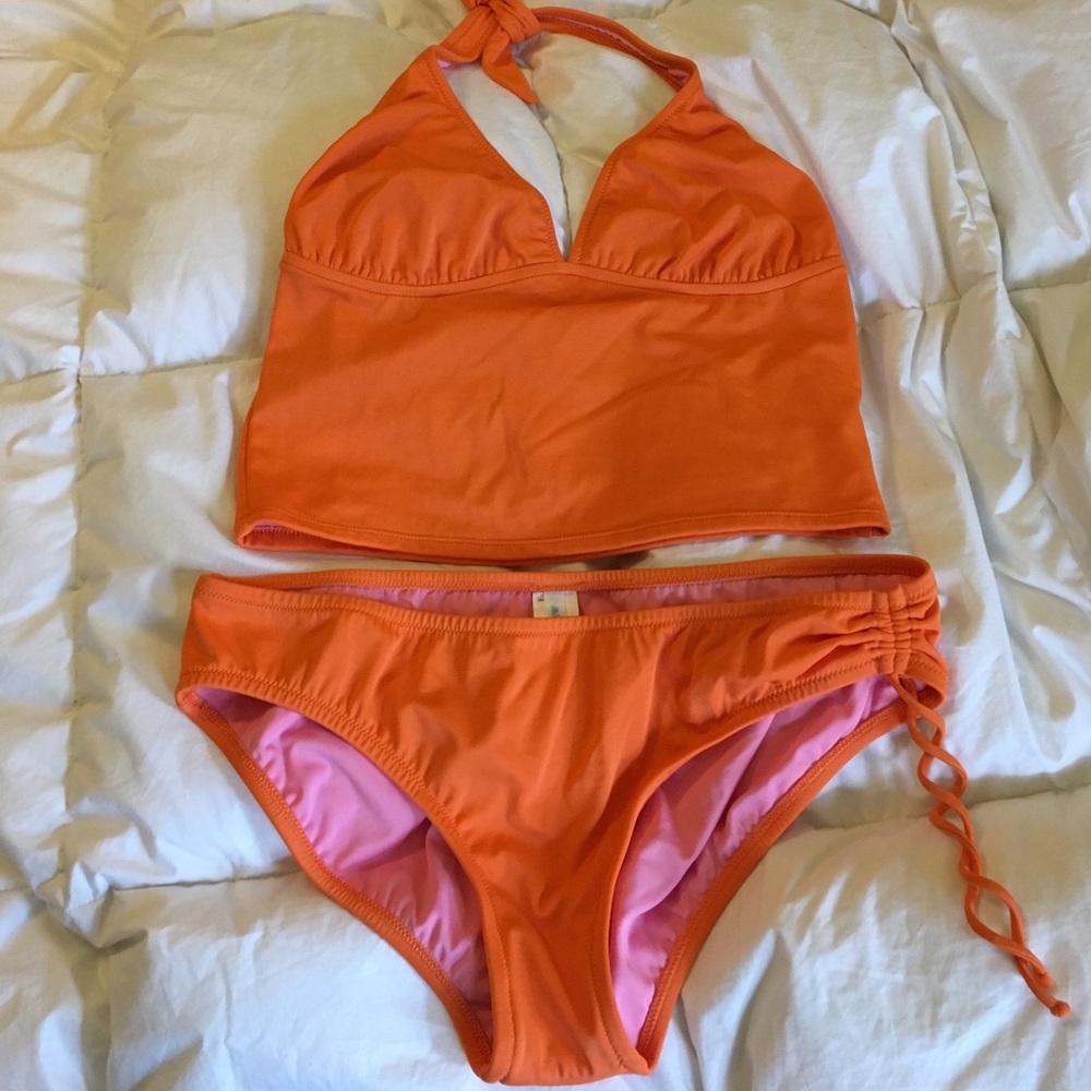 EUC orange J Crew tankini, Large/Large-D cup