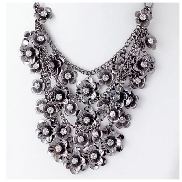 Jewelry - Layered Flower Crystal Statement Necklace D27