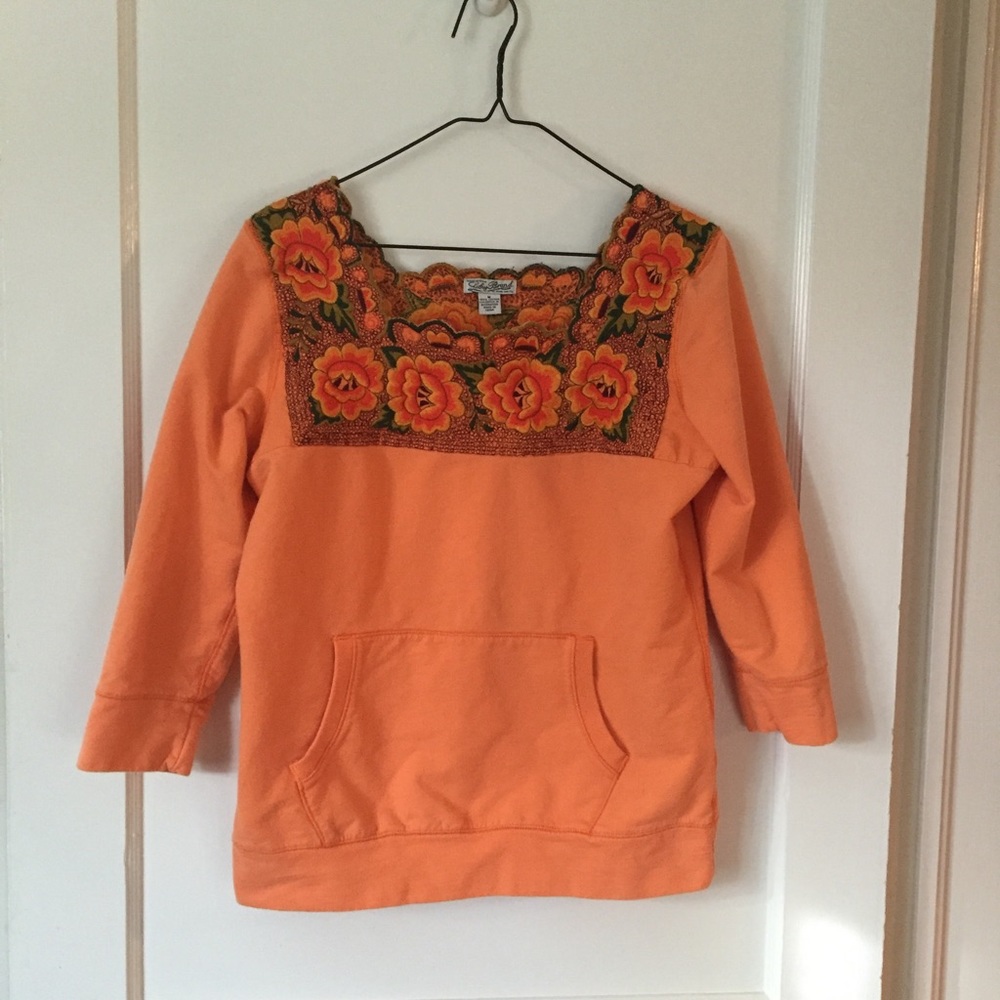 Lucky Brand orange floral embroidered sweatshirt