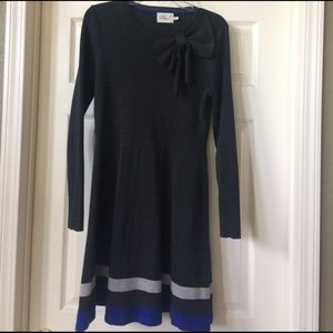 Soft knit midi dark grey, Lt. grey & blue dress