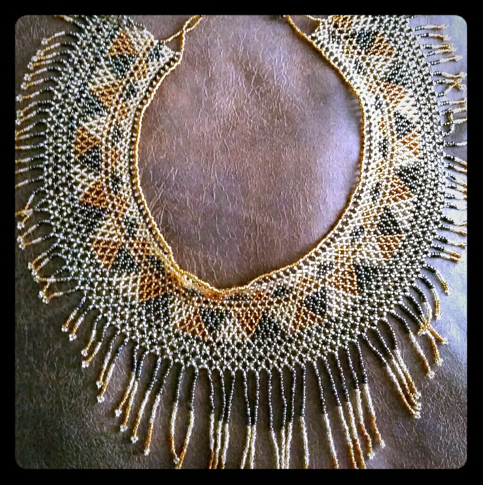 Black, amber and gold bead necklace