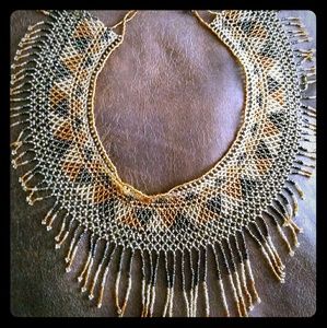 Black, amber and gold bead necklace