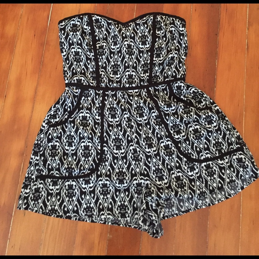 Black and white strapless romper