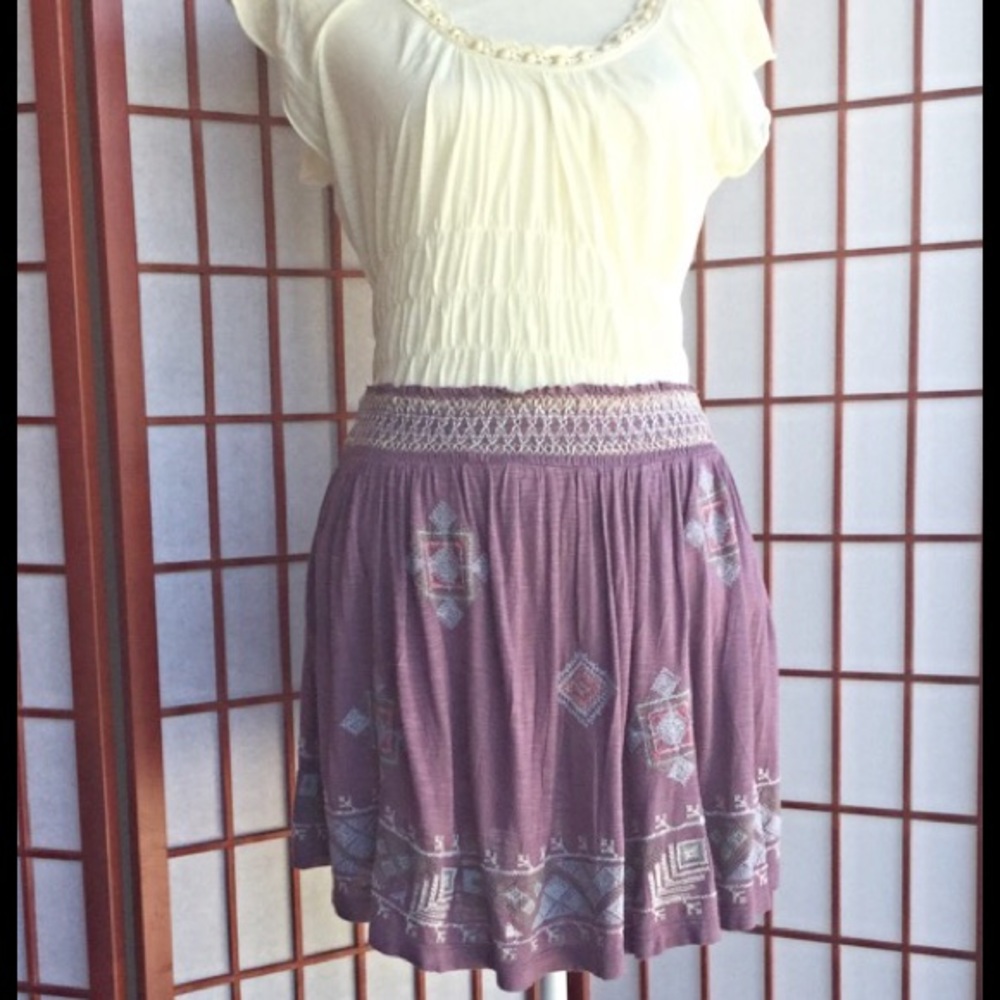 Free People boho style embroidered skirt.