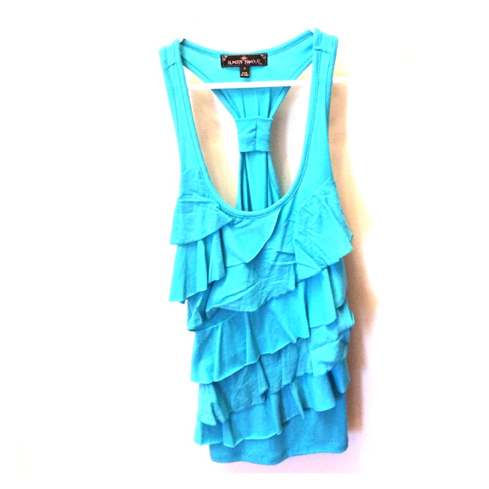 Size small Razor back Blue ruffle Blouse