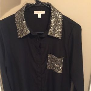 Black with gold button up blouse medium