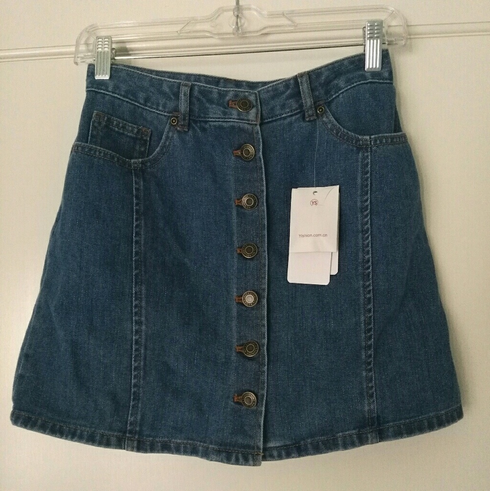 Button down denim skirt