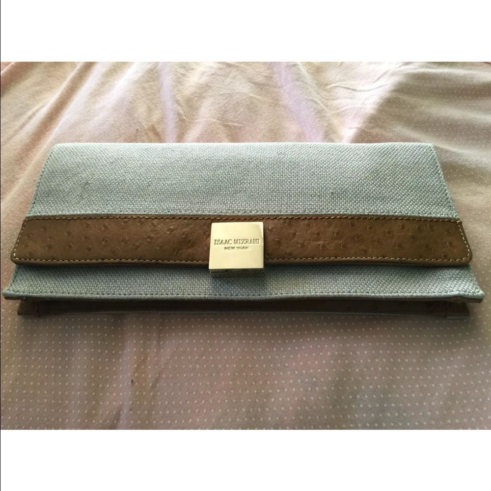 NEW-Isaac Mizrahi Ava Linen Ostrich Clutch