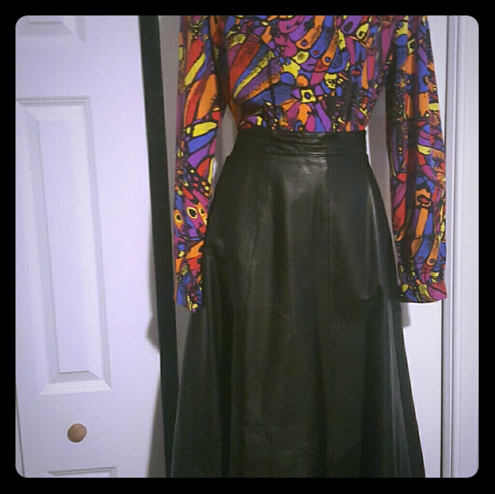 Lord /Taylor midi length high waist leather skirt