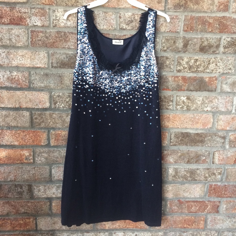 Sweater tank dress with sequin details