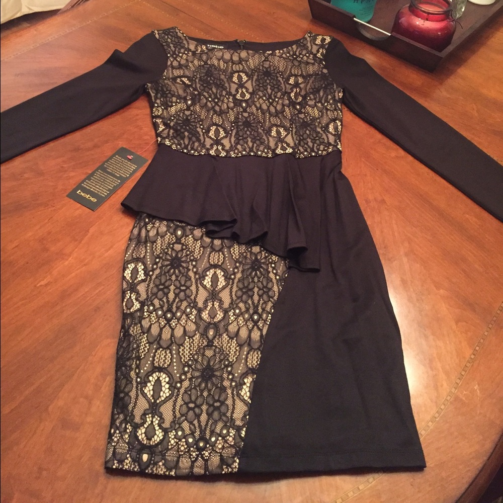 Bebe Lace Peplum Dress -S  NWT