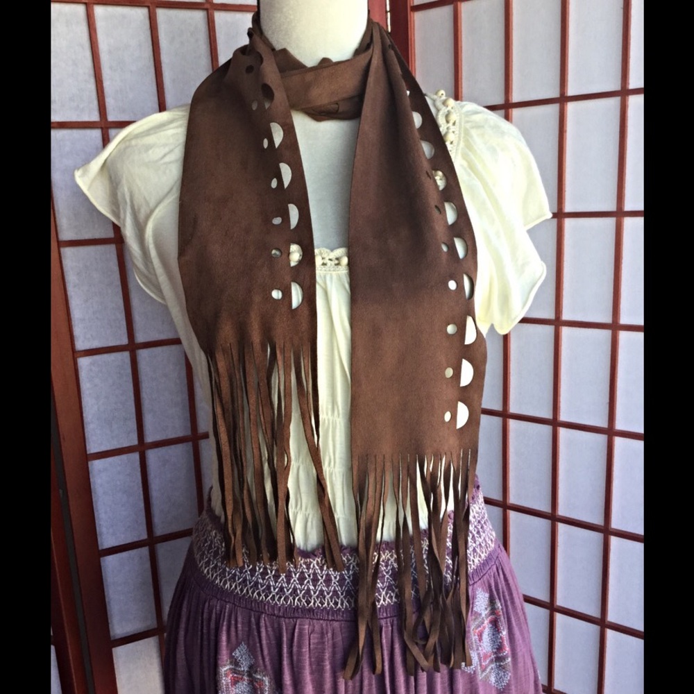 Steve Madden Faux suede scarf with cut out design.