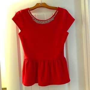 Red Francesca's beaded peplum top
