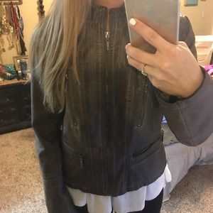 Brown leather bomber jacket