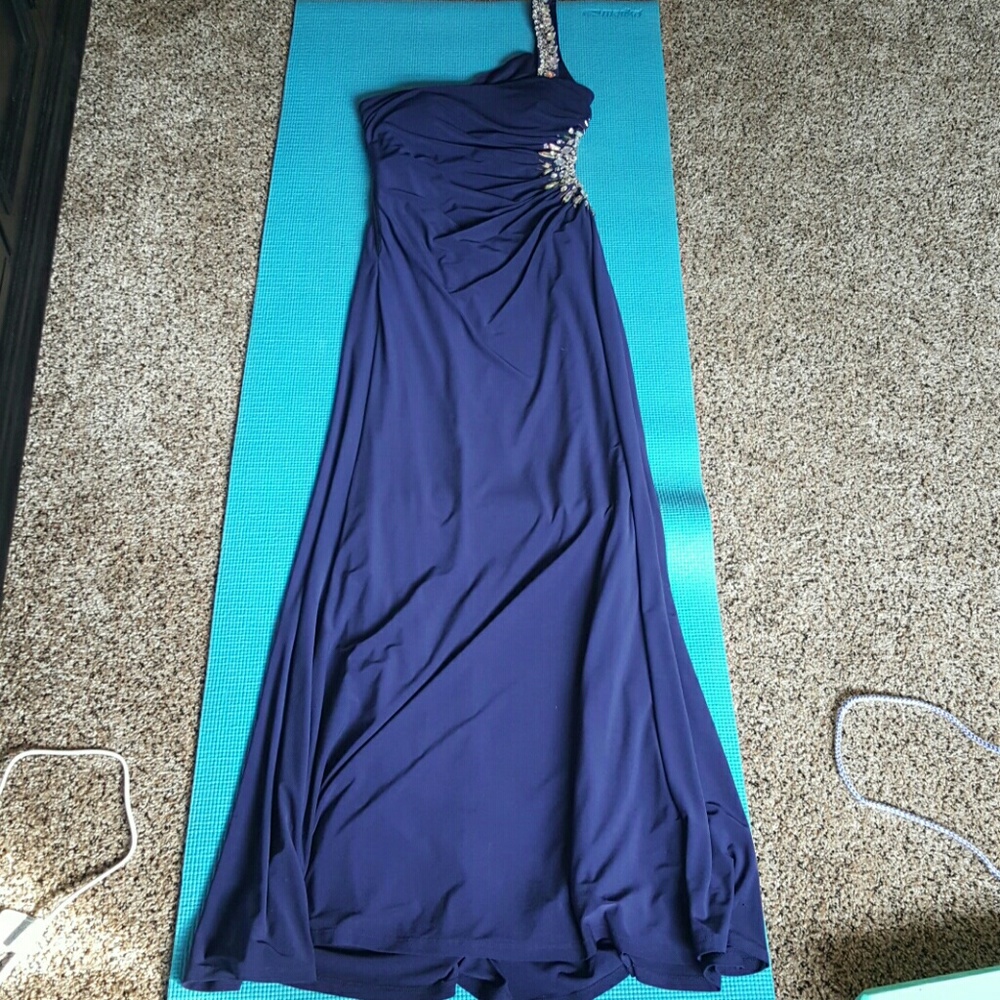 Navy formal gown with beading