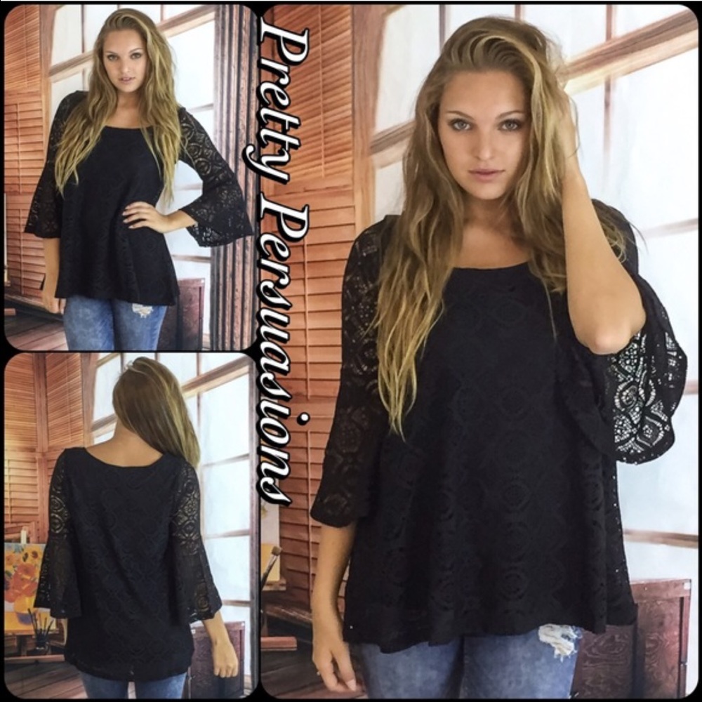 LAST ONE‼️ NWT Black Lace Bell Sleeve Top - Picture 4 of 4