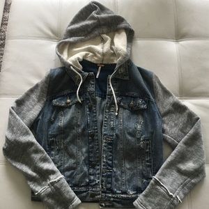 Free People Knit Hooded Denim Jacket