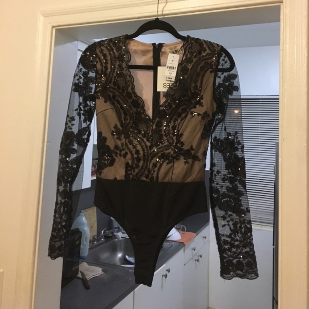 Bundle: black sequins & choker ribbed bodysuits S