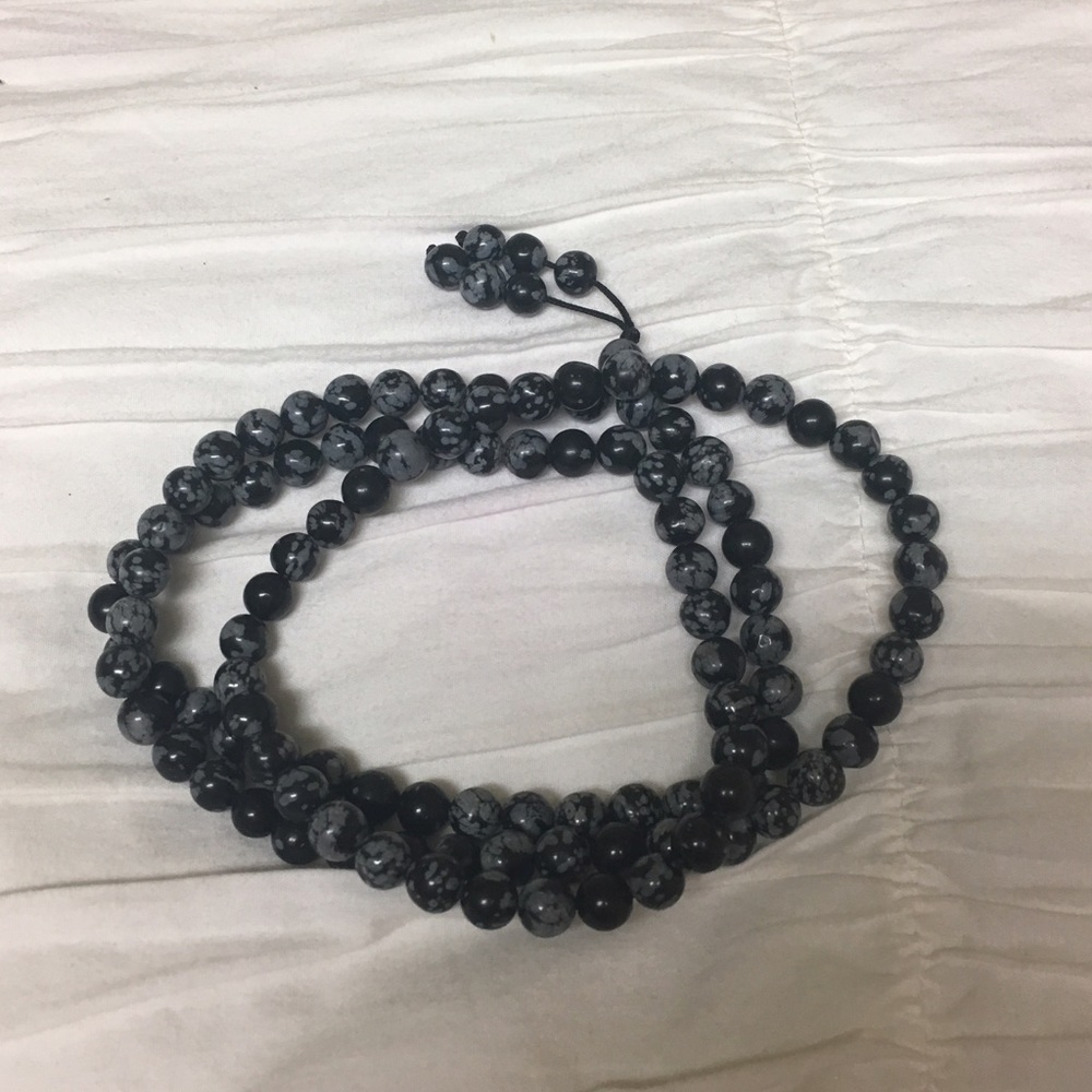 Black and gray beaded wrap bracelet/necklace