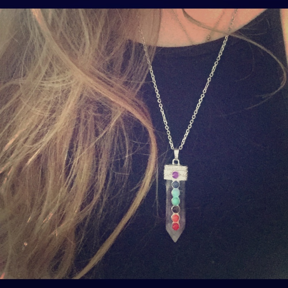 Chakra necklace raw crystal ❤💚💙💜💛☮️