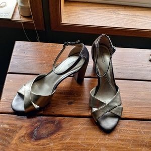 Gold, dressy, strapped heels - size 9.5