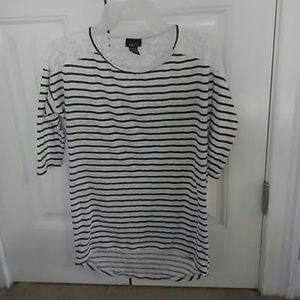 Black and white striped shirt w/ floral lace back