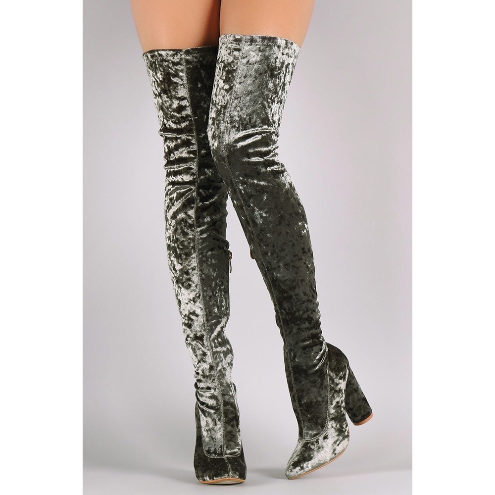 Crushed velvet over the knee boots