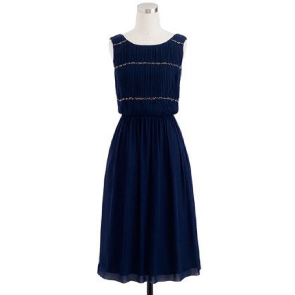 New J. Crew Collection Beaded Chiffon Dress Navy