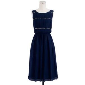 New J. Crew Collection Beaded Chiffon Dress Navy