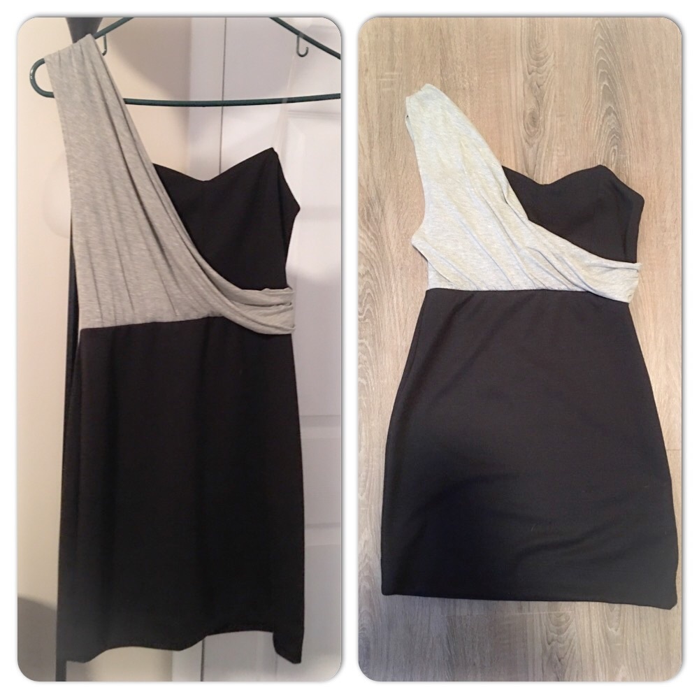One shoulder black/gray dress