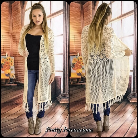 LAST ONE‼️Crochet Fringe Hem Maxi Cardigan Duster - Picture 2 of 4