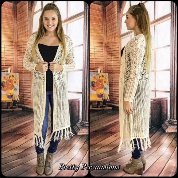 LAST ONE‼️Crochet Fringe Hem Maxi Cardigan Duster - Picture 3 of 4