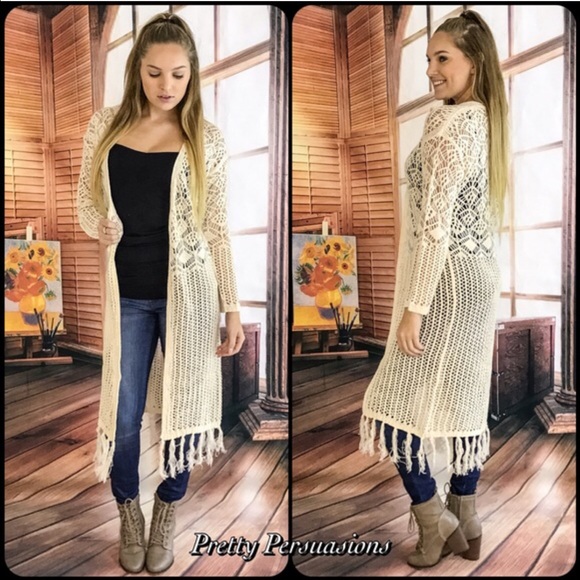 LAST ONE‼️Crochet Fringe Hem Maxi Cardigan Duster - Picture 4 of 4