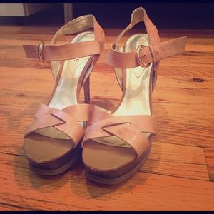 Tan colored heeled sandals