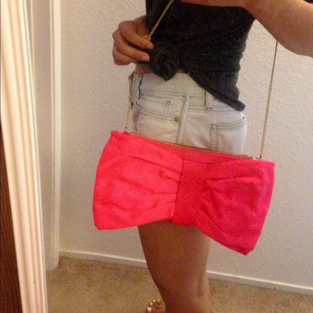 H&M neon pink bow purse