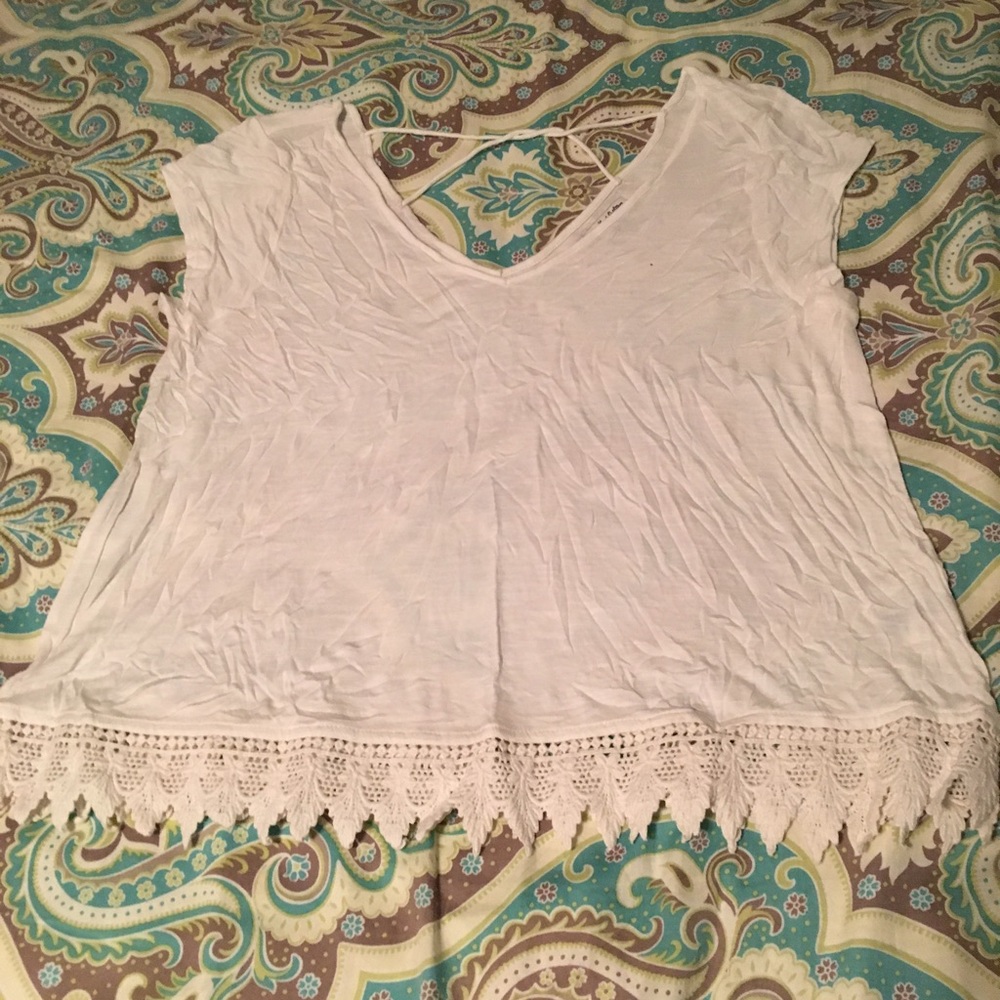 DONATING 6/25 Strappy V-Neck Top with Lace Trim