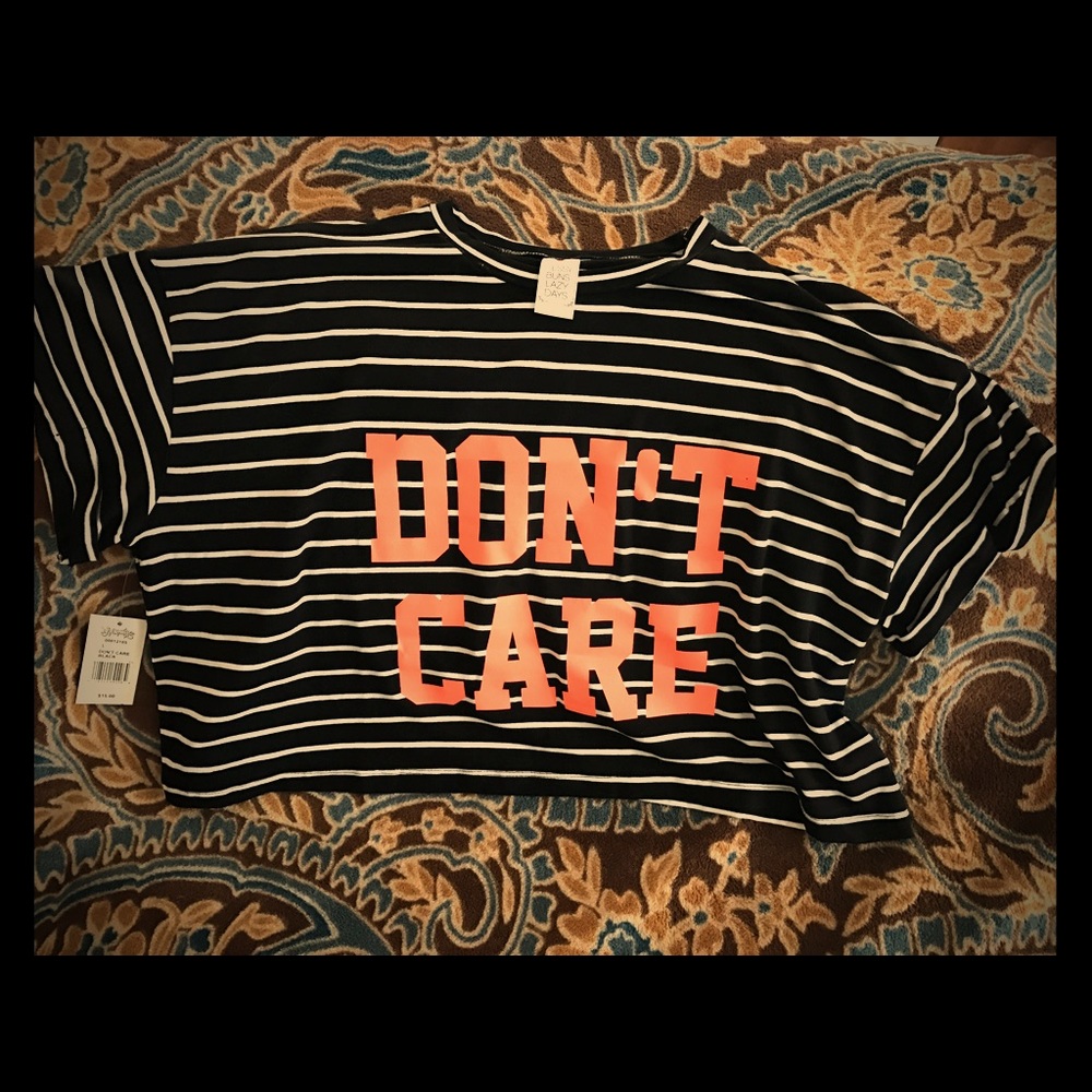 Brand new crop top don't care black striped L nwt