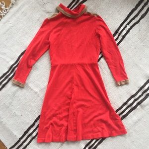 Vintage fluorescent red & camel colored dress
