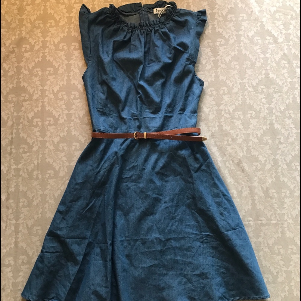 Belted chambray dress.