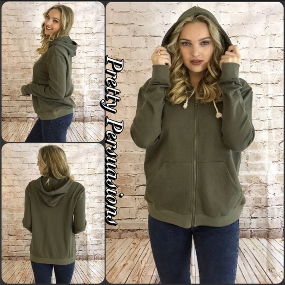 LAST ONE‼️ NWT Olive Cozy Zip Up Hooded Sweatshirt - Picture 1 of 4